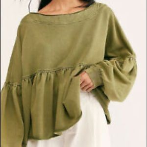 Free People Sage Green Scoop Neck Sweater